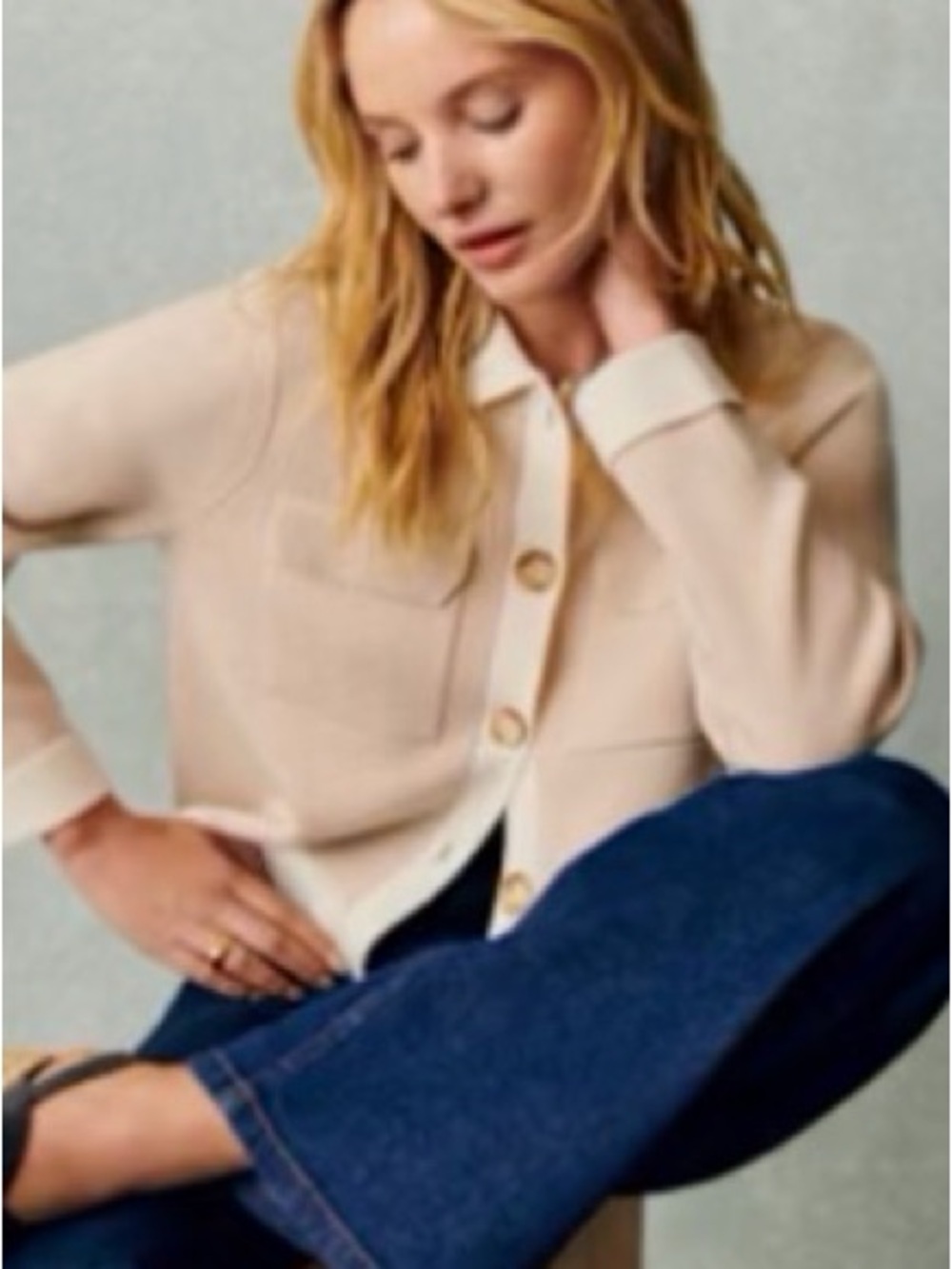 Sezane Betty Cardigan Vanilla With Ecru Details - Size S